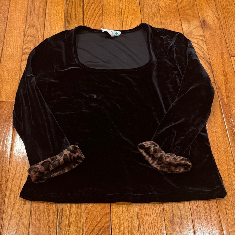 Black Blouse with Leopard Cuffs